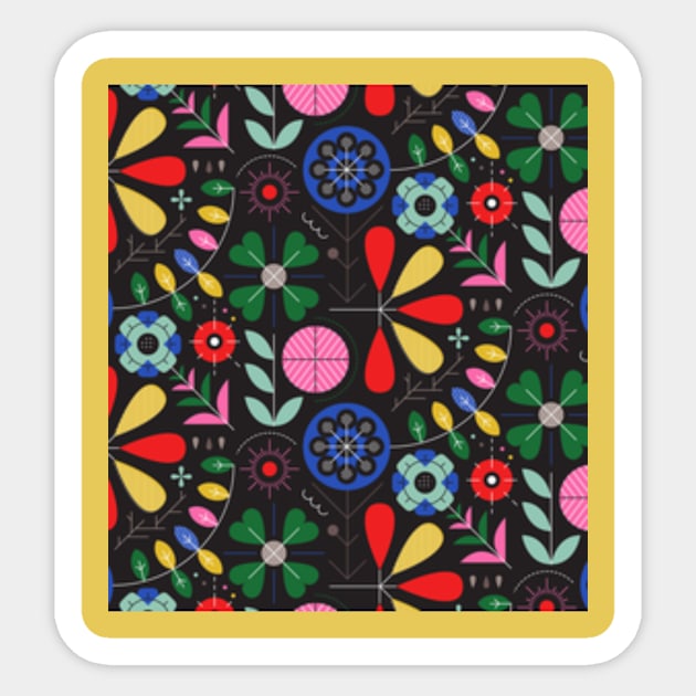 Scandinavian Black Colorful Flower Pattern Sticker by Rengaw Designs